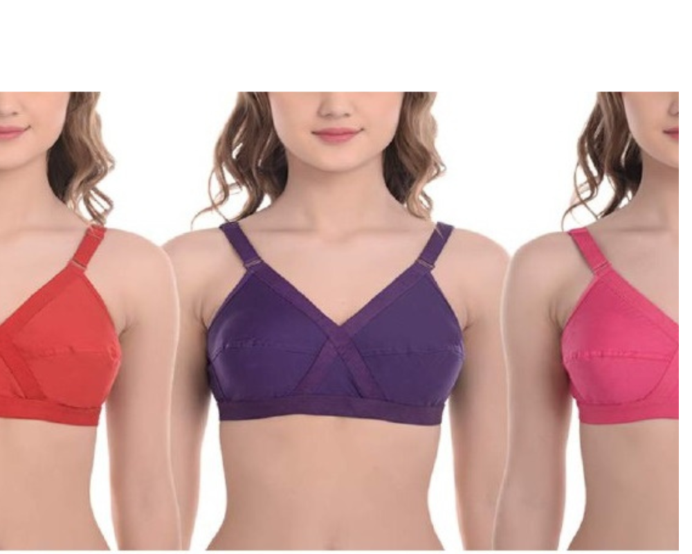 Women's Spandex Non Padded Non-Wired Cross Belt Bra Pack of 3 With  Multicolour